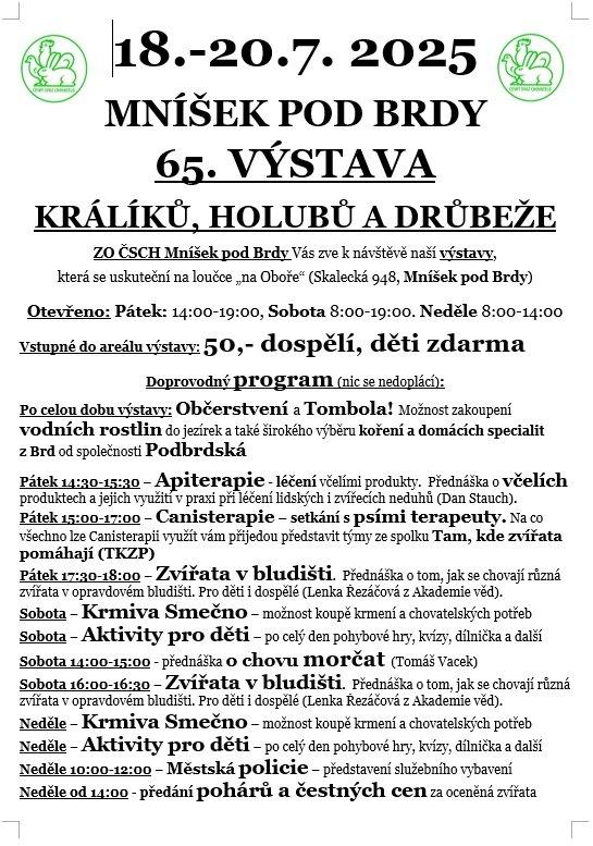18.-20.7. 2025 - 65. výstava králíků, drůbeže a holubů - Mníšek pod Brdy