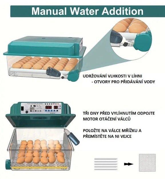 Chytrý automatický inkubátor, líheň pro 36 slepičích vajec