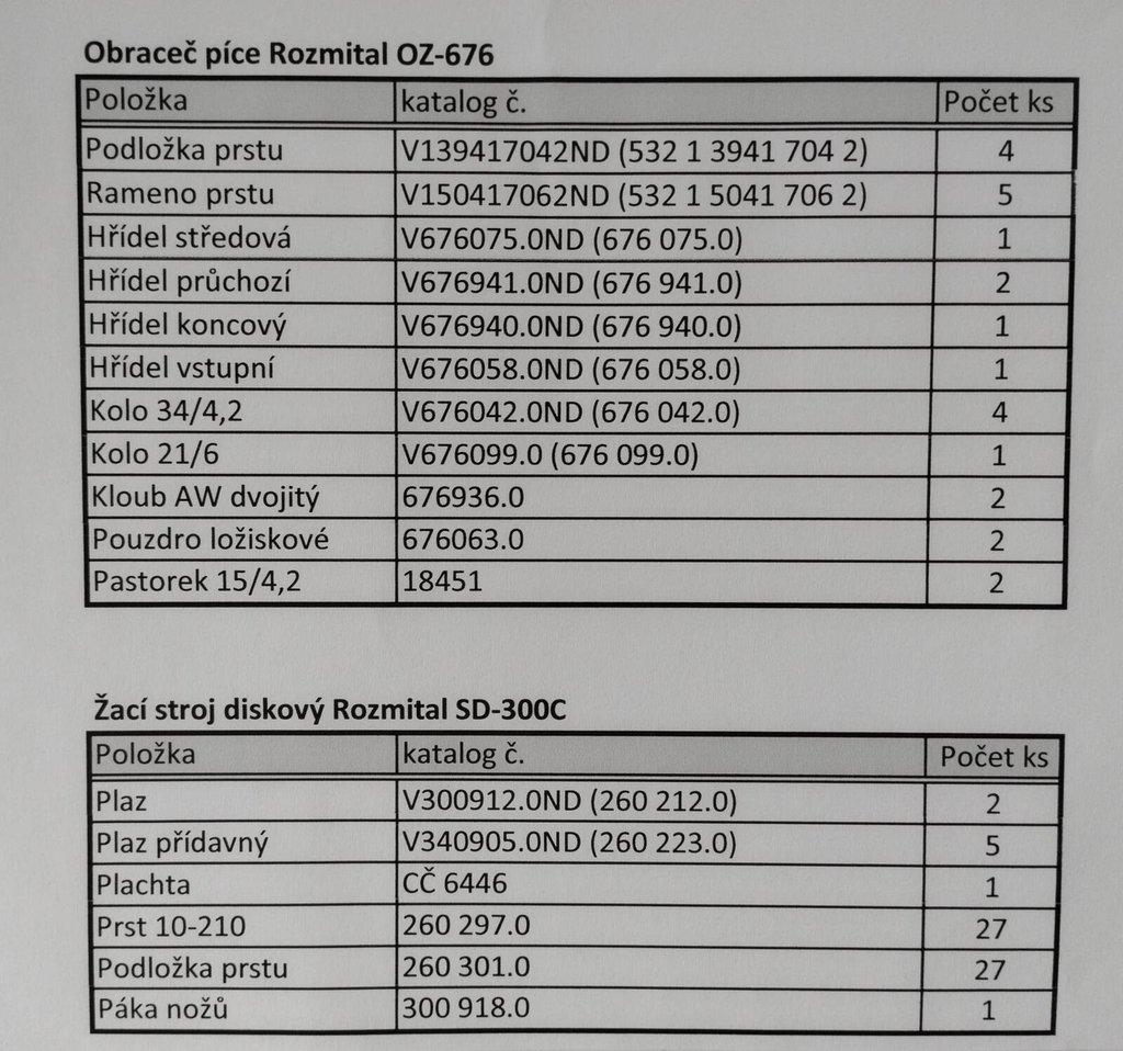 ND na Obraceč píce Rozmital OZ-676 a Žací diskový stroj s prstovým kondicionérem SD-300C