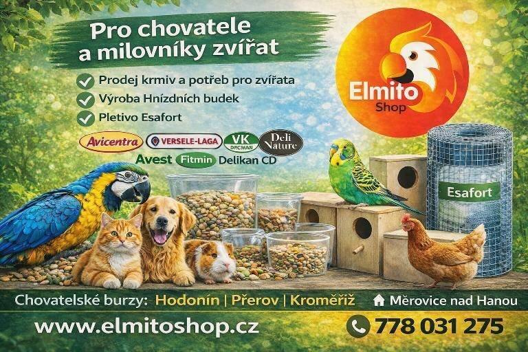 Burza Přerov 8.2.2026 nebo DOMŮ - Hnízdní budky, Krmení, Vitamíny, Vaječné směsi, Podestýlka,