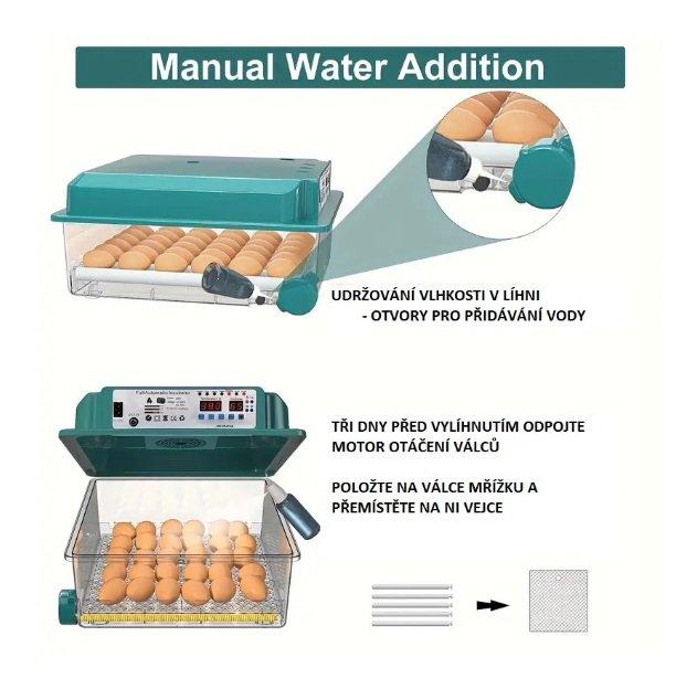 inkubátor, líheň pro 36 vajec, s krmítky